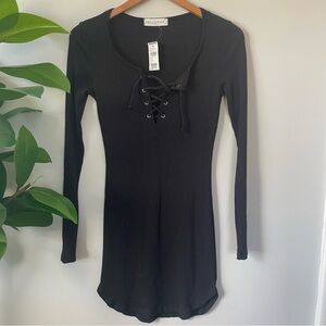 NWT Tilly’s Full Tilt Ribbed Body Con Black Long Sleeve Dress